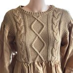 Lalavon Size S Brown Puff Sleeve Cable Knit Sweater Dress Preppy Photo 4