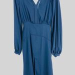Fame and Partners Navy Hanne Midi Dress Bishop Balloon Sleeves Low V-Back Size 2 Photo 6