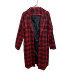 Motel Rocks Red Black Tartan Plaid Wool Coat Holiday Christmas Grunge Cabin core Photo 3