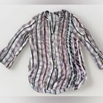 Nic+Zoe  100% Silk  Multi Painted Stripe Top Shirt Button Down Long Sleeve Size L Photo 1