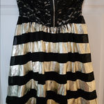 Trac  Black Gold Foil Stripe Lace Sweetheart Sleeveless Dress Size Small Photo 0