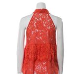 Ganni Printed Halterneck Blouse Coral Lace Bow Tie Size M Photo 2