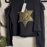 NWT Sexy Couture crop top size S/M open shoulder long sleeve gold star detail Photo 9
