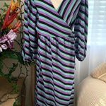 ASOS  Pieces Long Puff Sleeve Wrap Midi Dress in Multi Stripe Photo 0