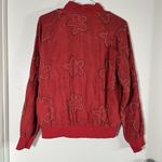 Anne Carson  Workshop Red Silk Floral Embroidered Bomber Jacket Women Sz M Photo 3