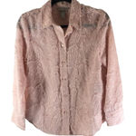 H&M Textured Fuzzy Burnout Light Pink Button-Up Long Sleeve Shirt XS Photo 0