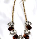J.Crew Tortoise Lucite and Rhinestone Chunky Gold Tone Statement Necklace Photo 1