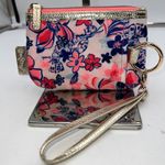 Lilly Pulitzer Wristlet Pouch Coin Purse Tropical Floral Gold Trim Key Ring Photo 1