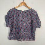 Anokhi blue and pink block printed short sleeve blouse size medium Photo 1