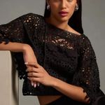 Anthropologie By  Women’s Victorian Lace Cutwork Blouse Top Boho in Black S Photo 0