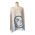 LOGO By Lori Goldstein Smiley World Face Distressed Sweater Diamond Eyes Large L Photo 1