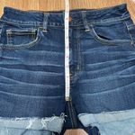 American Eagle  Women Hi-Rise Shortie Blue Jean Shorts Dark Wash Raw Hem Cuff 6 Photo 7