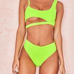 Boutique Asymmetrical cutout cheeky bikini set green Photo 1