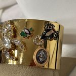 CAbi  Secret Garden Cuff Wide Gold Tone Rhinestone Bangle Bracelet hinged VTG Photo 3