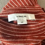 Vince Red Striped Short Sleeve Tee Mock neck Ribbed Burn Orange Top Photo 2