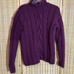 Handmade Vintage Purple Hand Knit Thick Heavy Mock Turtleneck Collar Cable Knit Sweater Photo 0