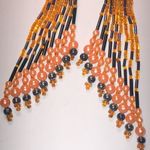Orange Long Shoulder Duster Seed Bead Beaded Boho Retro Dangling Earrings Photo 1