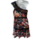 Foxiedox  Boston Proper Red Black Lace Floral One Shoulder Mini Dress size 8 Photo 7