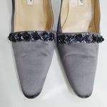 Manolo Blahnik  Gray Satin Almond Toe Beaded Roses Accent 37.5 Dress Shoes Pumps Photo 3