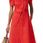 Shoshanna  Annette Red Shirt‎ Dress Women’s Size 2 Puff Sleeve Button Front Tie Photo 0