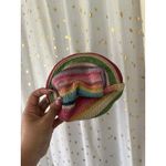 Unbranded Crochet Straw Woven Rainbow Stripe Lined Cosmetic Zipper Pouch Photo 2