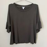 BP NWT Dark Olive / Gray Ruffle Short Sleeve Top Blouse Size S Photo 0