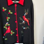 Vintage Christmas Sweater Bobbie Bell Holly Berry Cardinals Womens Size XL Black Photo 5