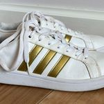 Adidas  Cloudfoam White and Gold Striped Sneakers Size 8.5 Athletic Metallic Photo 5