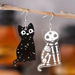 Acrylic Ear Jewelry Black Cat & White Cat Skeleton Design Asymmetric Earrings Re Photo 0