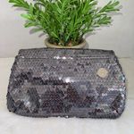 Felix Ray New York Gray Silver Shiny Sequin Clutch Bag With Bow Detail Photo 2