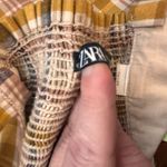 ZARA Plaid Size Large Neutral Cropped Smocked Summer Vacation Retro Faux Buttons Photo 6