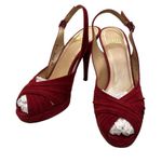Stuart Weitzman Burgundy Red Pleated Suede Peep Toe Platform Slingback Pumps 8M Photo 0