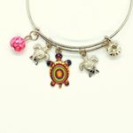 Boutique Beaded Sea Turtle Charm Colorful Bangle Bracelet Photo 1