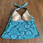 Lands' End  Womens Teal Green Black Paisley Halter Tankini Swim Suit Top Size 14 Photo 1