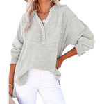 NWT ~ Women's Boho Light Gray Gauze Oversized Bohemian Blouse Top ~ MEDIUM Photo 0