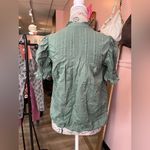 Gap Green Button-Up Blouse with Ruffles Photo 3