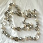 Silver tone faux grey pearl rhinestone long necklace Photo 7