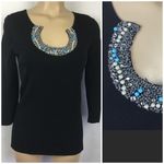 Cable & Gauge  Black Knit Embellished Neck Half Sleeve top S Photo 1
