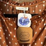 Kori NEW! S Brown Polka Dot Tiered Midi Dress Ruffle Hem High Neck Button Front Photo 1