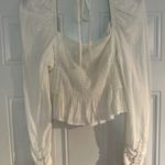 Free People NWT Chloe Long Puff Sleeve White Smocked Top M Photo 10