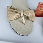 Havaianas  You St. Tropez Shine Gold Denim Tan Bow Flip Flop Thong Sandals Photo 5