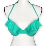 Aerie  Nina Polka Dot Ruffle Halter Padded Bikini Top 36D Green Retro Swimwear Photo 0
