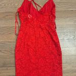 Selfie Leslie  red lace mini dress Photo 2
