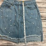 Miami Women's Cutoff Jean Faux Pearl Mini Skirt Light Blue Denim M Med Medium Photo 9
