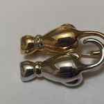 Anne Klein Signed AK - Kitty Cat Couple Two Tone Rhinestone Brooch Pin  - 2 Cats Photo 10