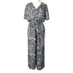 J McLaughlin Marea Wide Leg Jumpsuit Black Blue Paisley Print Silk Size Medium Photo 1