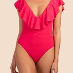 Trina Turk SWIM Monaco Solids Ruffle V-Neck One Piece Swimsuit Pink Open Back 14 Photo 0
