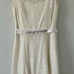 Teri Jon by Rickie Freeman Ivory Lace Sequin Illusion Neckline Lace Mini Dress 8 White Photo 0