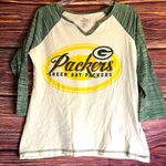 Green Bay Packers Women’s 3/4 Sleeve Shirt. Size Large. Majestic Football. Photo 0