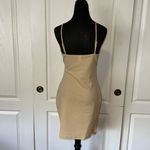CREAM NUDE ASYMMETRICAL BODYCON WRAP FRONT CAMI DRESS Photo 3